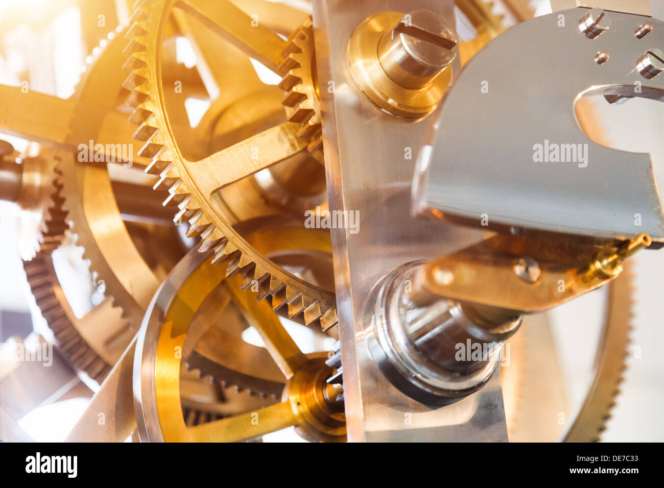 gears and mainspring in the mechanism of a pocket watch Stock Photo