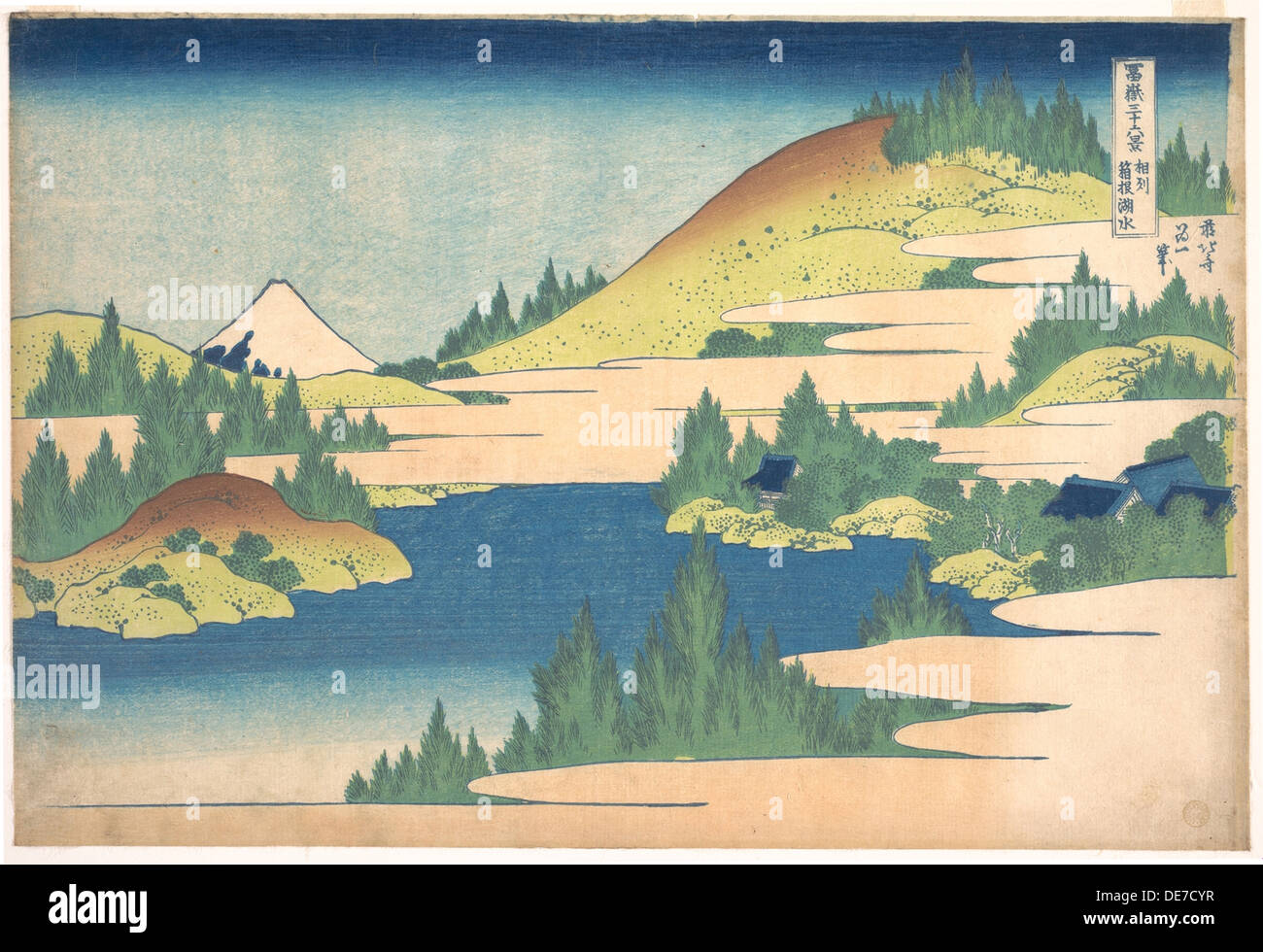 The lake of Hakone in Sagami Province (from a Series 36 Views of Mount Fuji), 1830-1833. Artist: Hokusai, Katsushika (1760-1849) Stock Photo