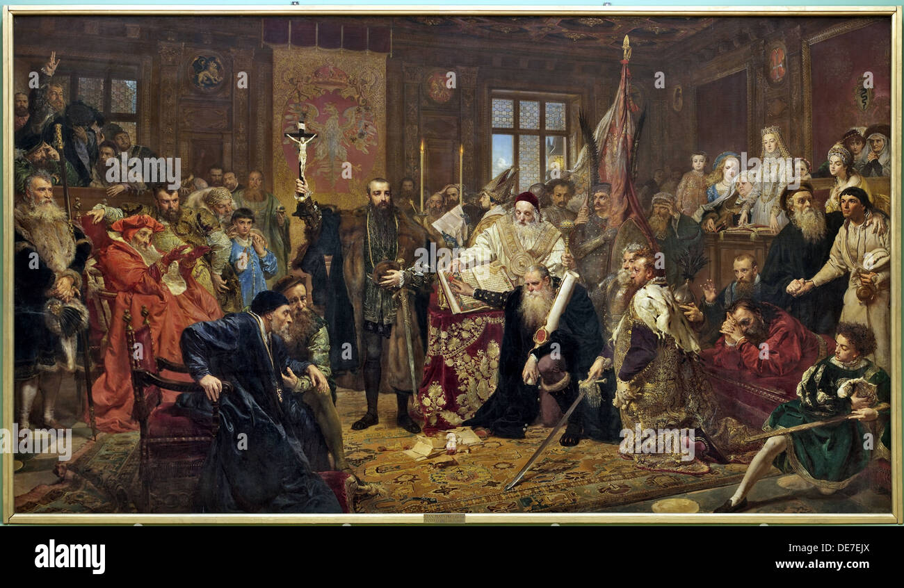 The Union of Lublin, 1869. Artist: Matejko, Jan Alojzy (1838-1893) Stock Photo
