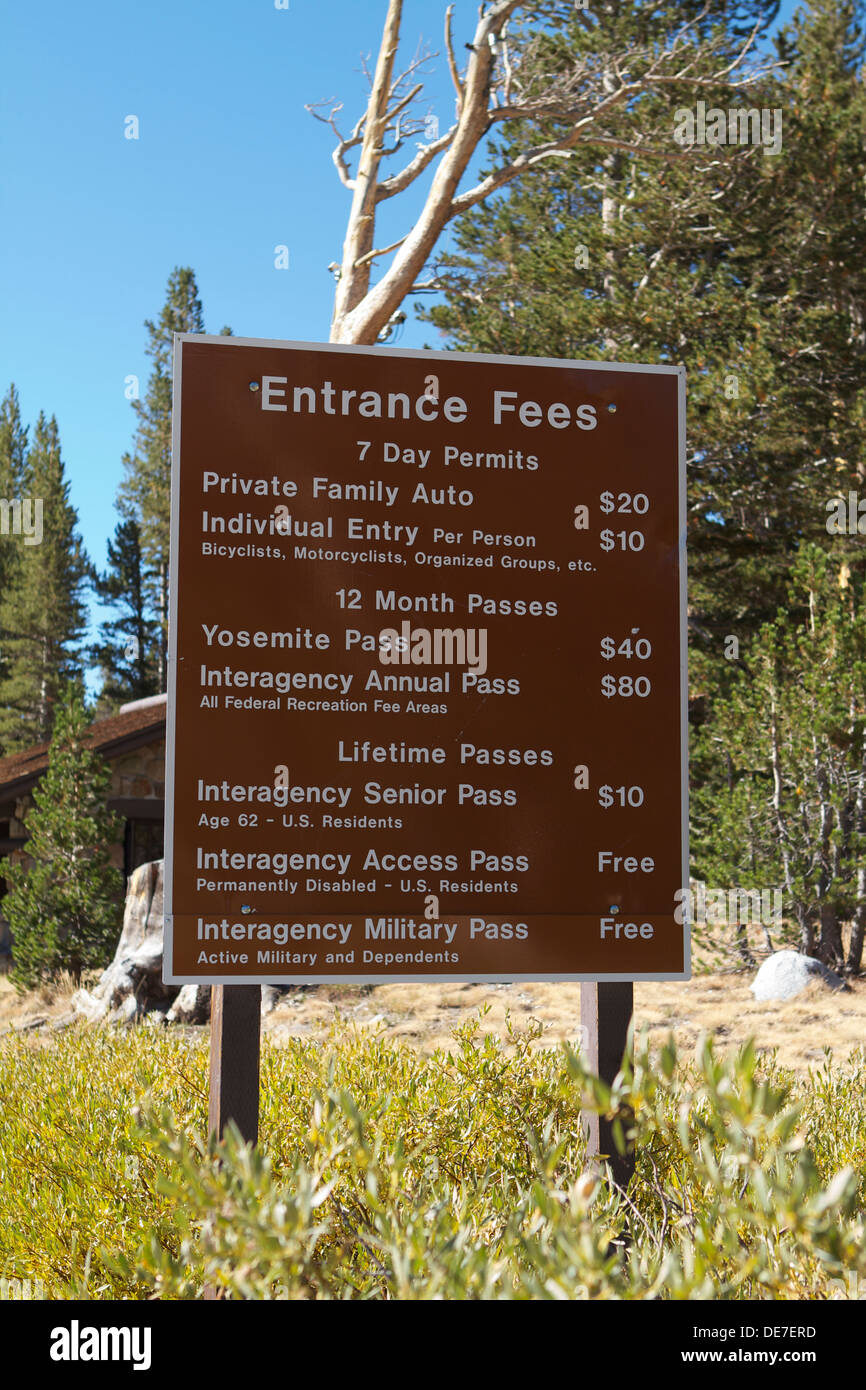 A Sign Showing The Entry Fees At The Eastern Entrance To Yosemite 