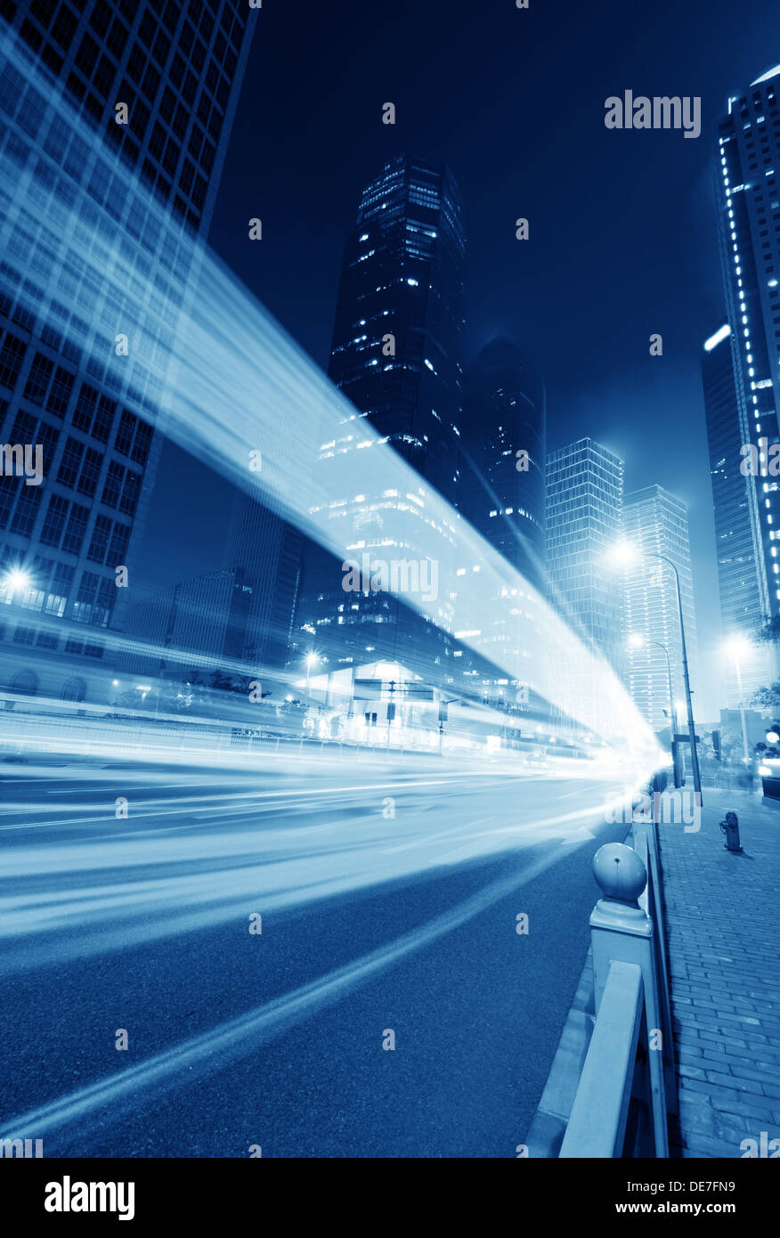 moving car with blur light through city at night Stock Photo - Alamy