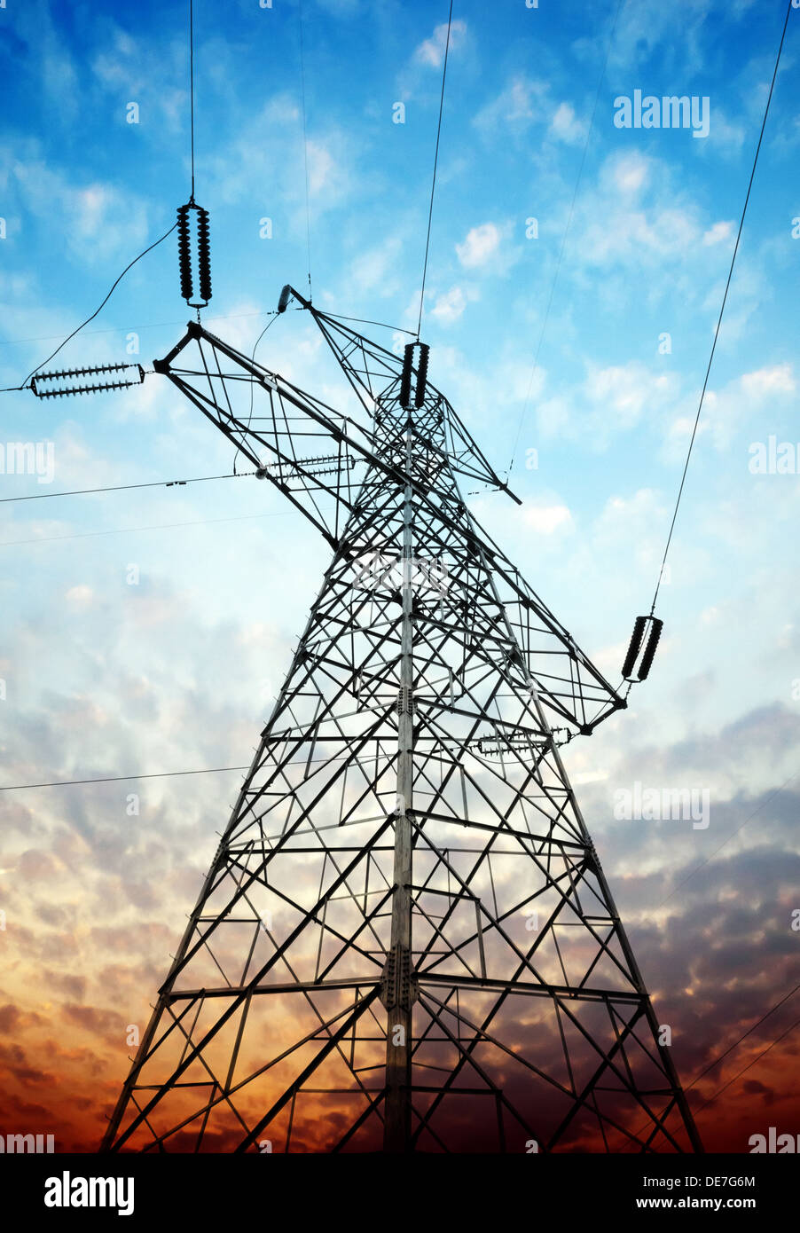 high voltage post.High-voltage tower sky background Stock Photo - Alamy