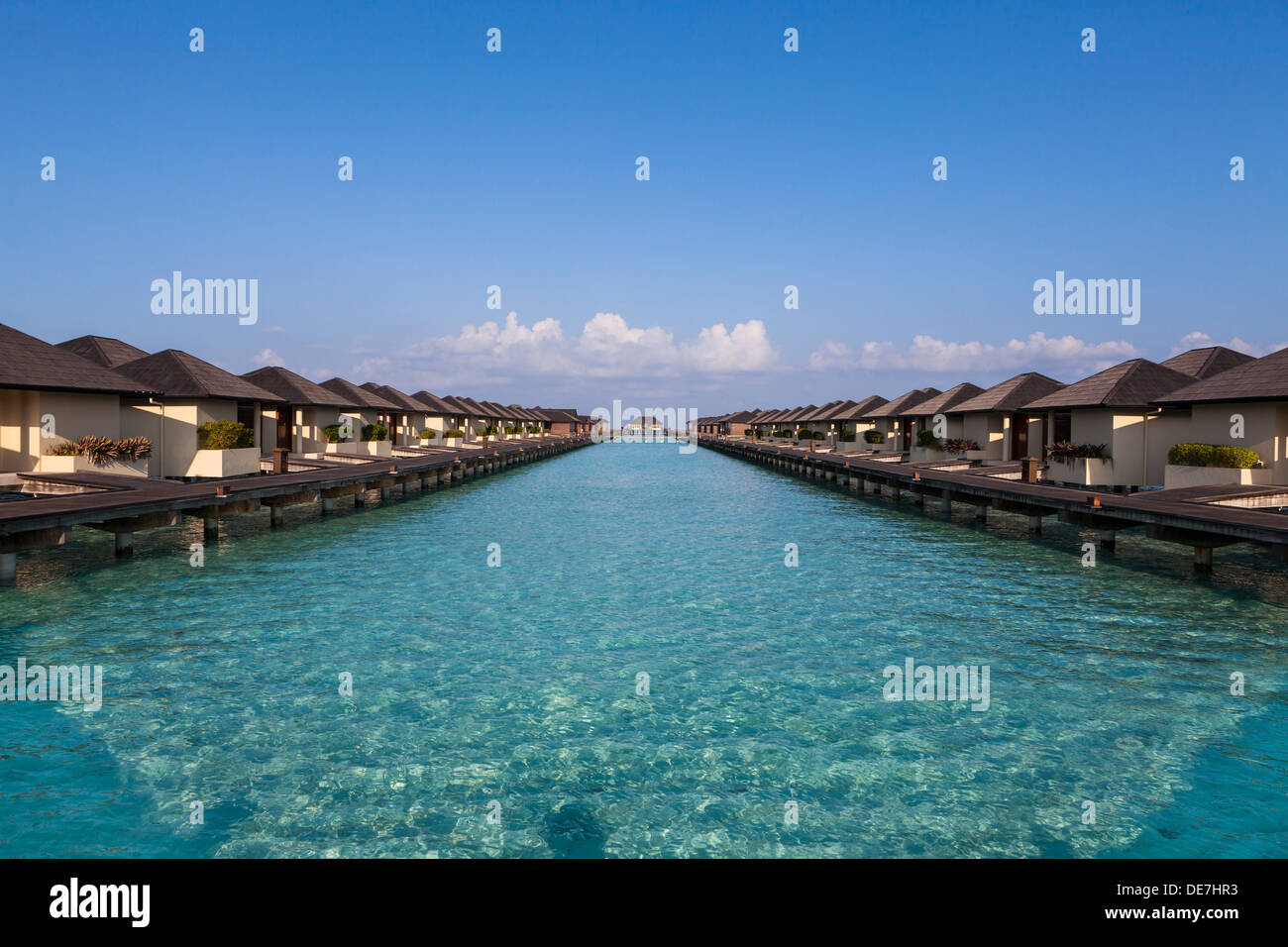 Asia, Maldives,View of Water bungalows at Paradise island Stock Photo