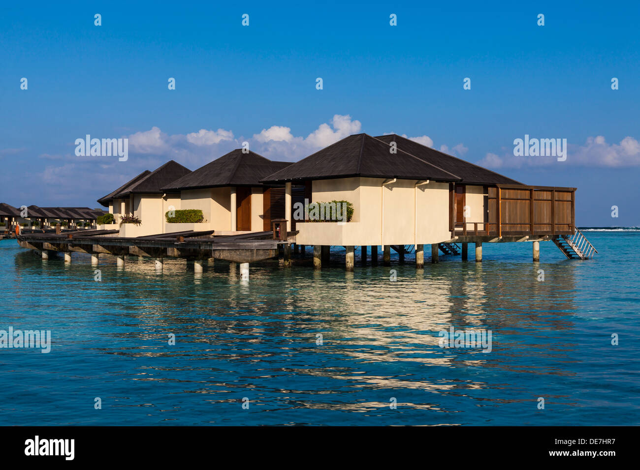 Asia, Maldives,View of Water bungalows at Paradise island Stock Photo