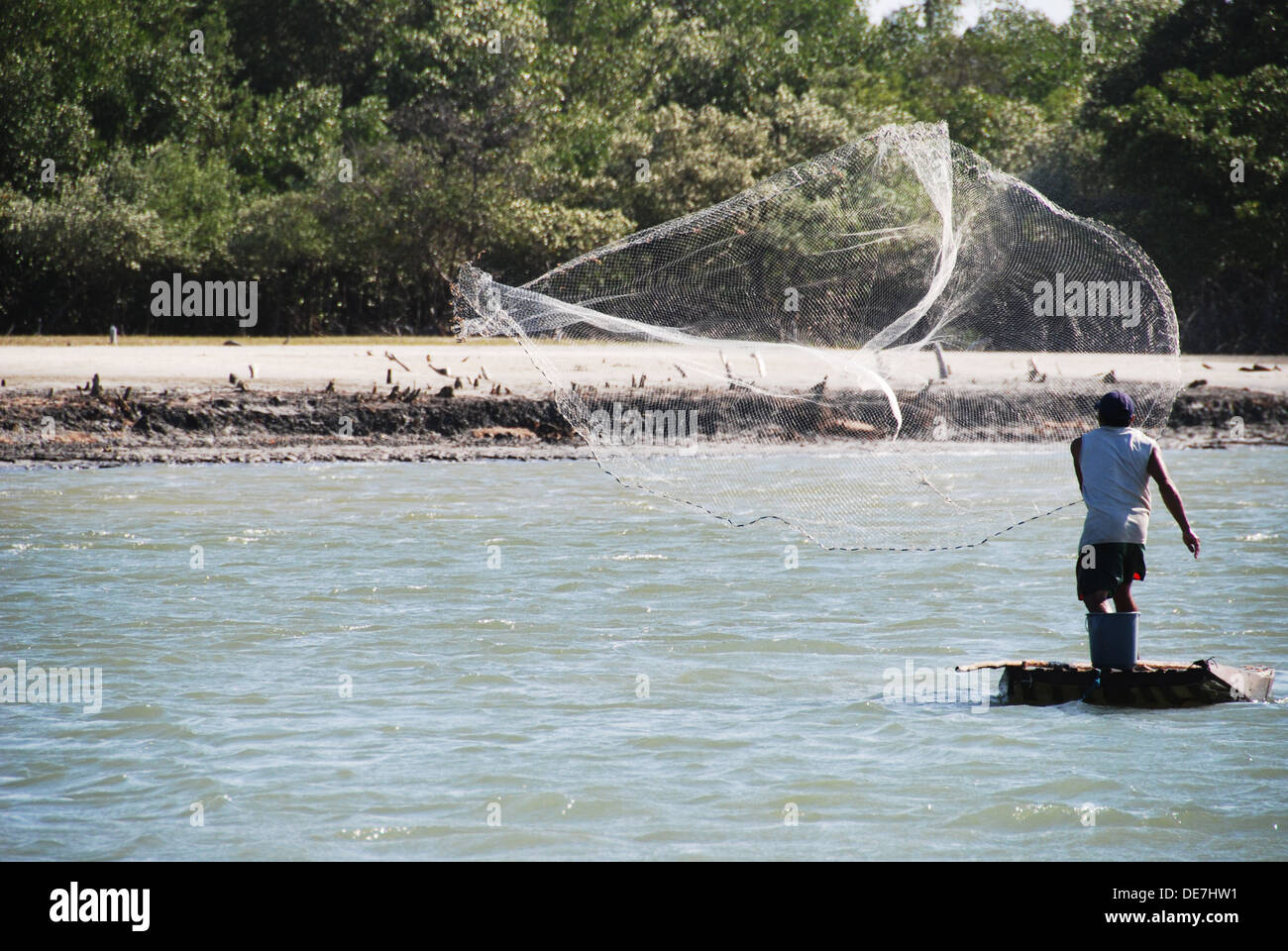 Fisherman casting net Stock Photo Alamy