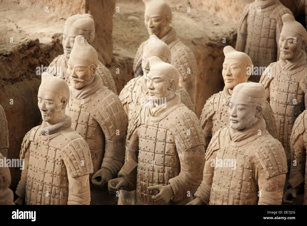 Terracotta warriors from excavations of Emperor Qin´s buried army at Qinshihuang´s museum. Xian, Shaanxi, China Stock Photo