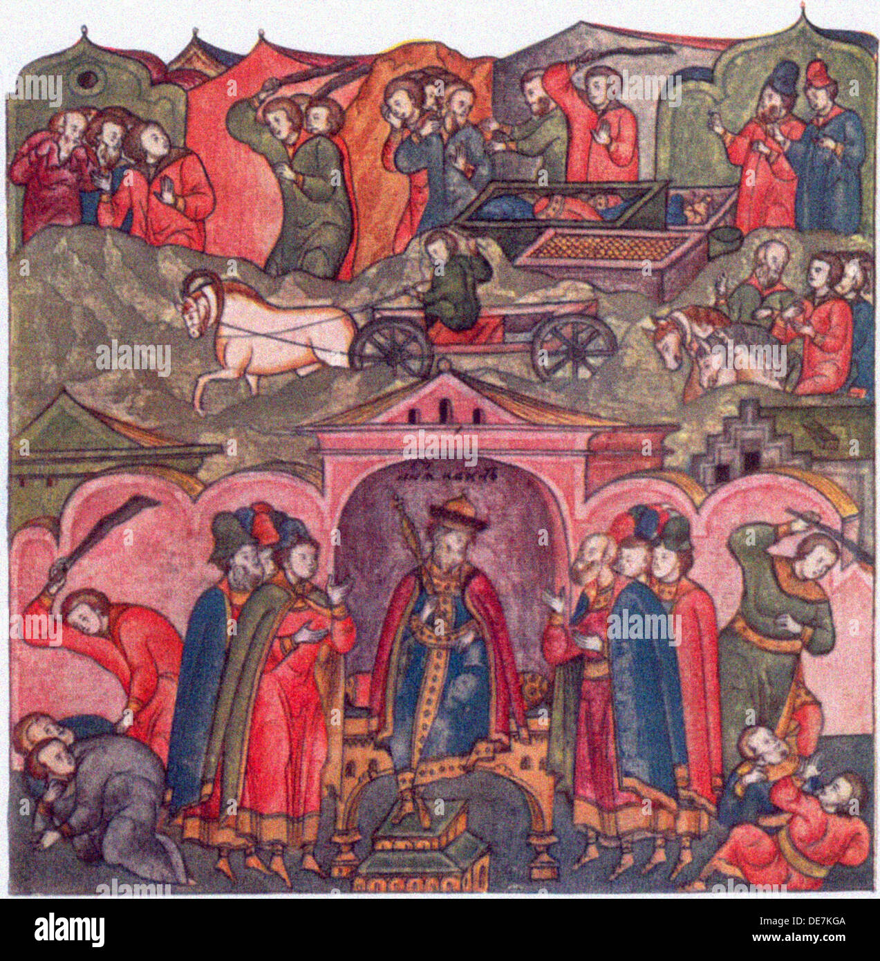 Violence of Moscow Prince Ivan Danilovich and His Neighbors (From: The Life of Saint Sergius of Radonezh), 16th century. Artist: Ancient Russian Art Stock Photo