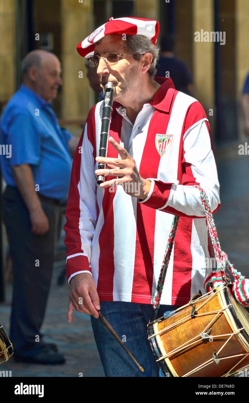 Fansclub at Historic city centre of Bilbao with Athletic football club dress, Biscay, Basque country, Spain Stock Photo