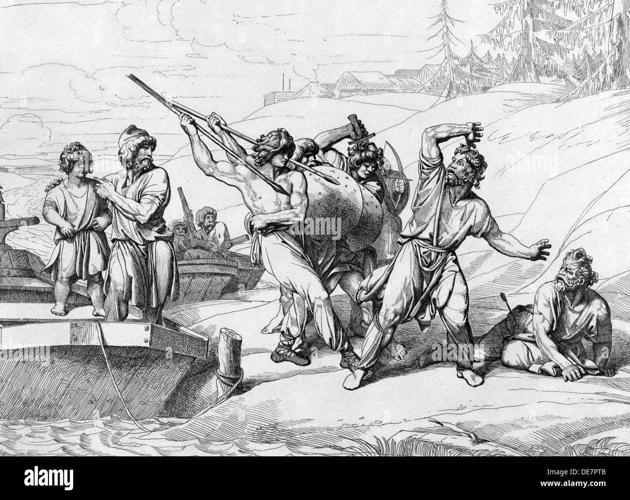 The Death of Askold and Dir, before 1839. Artist: Bruni, Fyodor Antonovich (1800-1875) Stock Photo