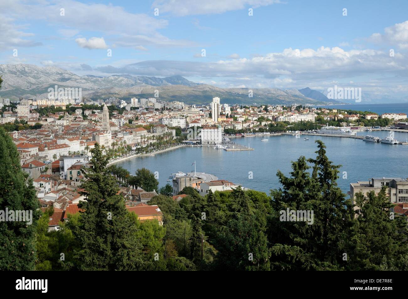 Croatia, Dalmatia, Split  City center and Riva promenade seen from Marjan hill Stock Photo