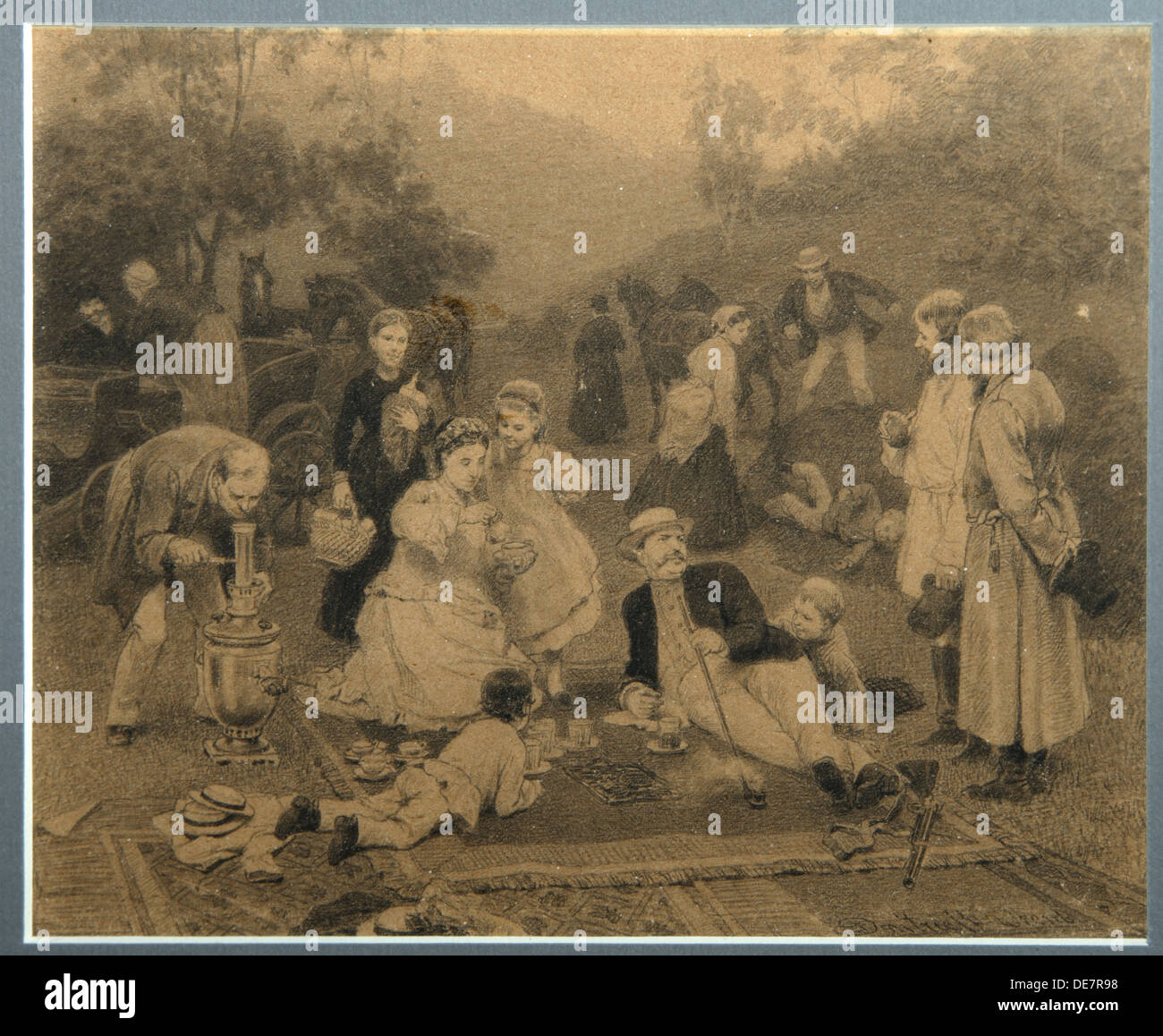Landowner Tea Party. Artist: Dmitriev-Orenburgsky, Nikolai Dmitrievich (1837-1898) Stock Photo