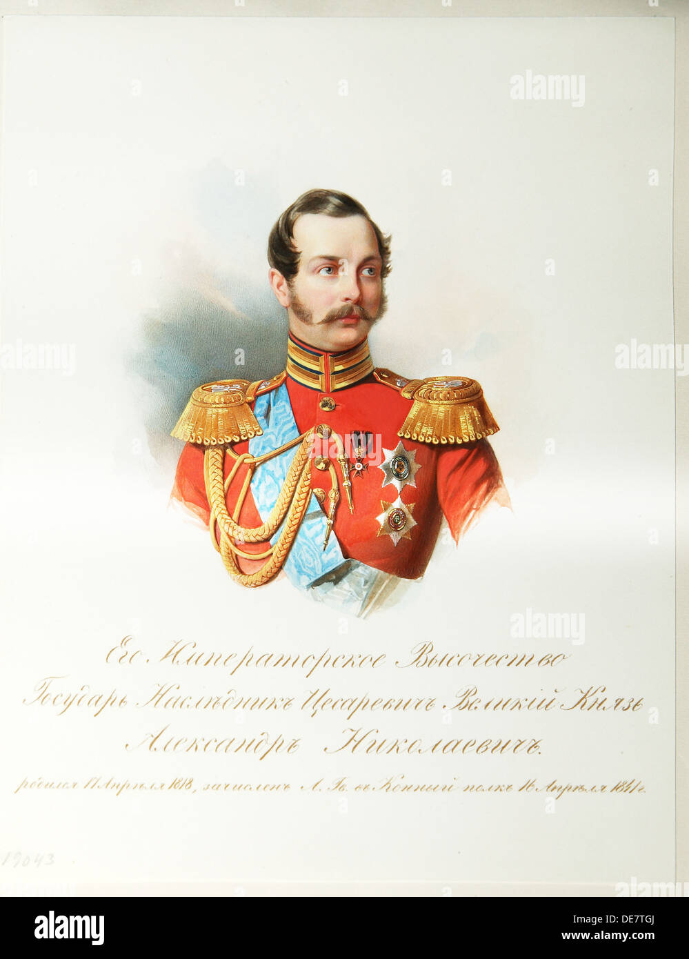 Portrait of the Crown prince Alexander Nikolayevich (1818-1881) (From the Album of the Imperial Horse Guards), 1846-1849. Artist: Hau (Gau), Vladimir Stock Photo
