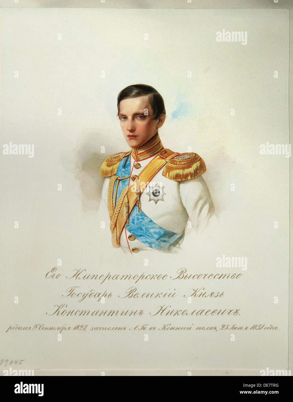 Portrait of Grand Duke Konstantin Nikolaevich of Russia (1827-1892) (From the Album of the Imperial Horse Guards), 1846-1849. Artist: Hau (Gau), Vladi Stock Photo
