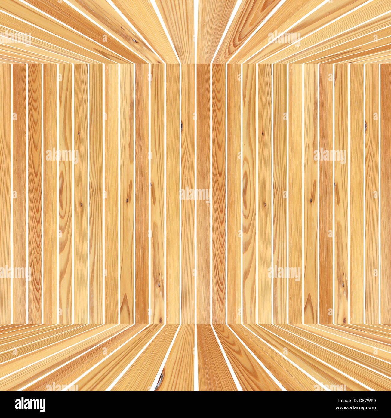 abstract wooden structure formed by planks over white Stock Photo