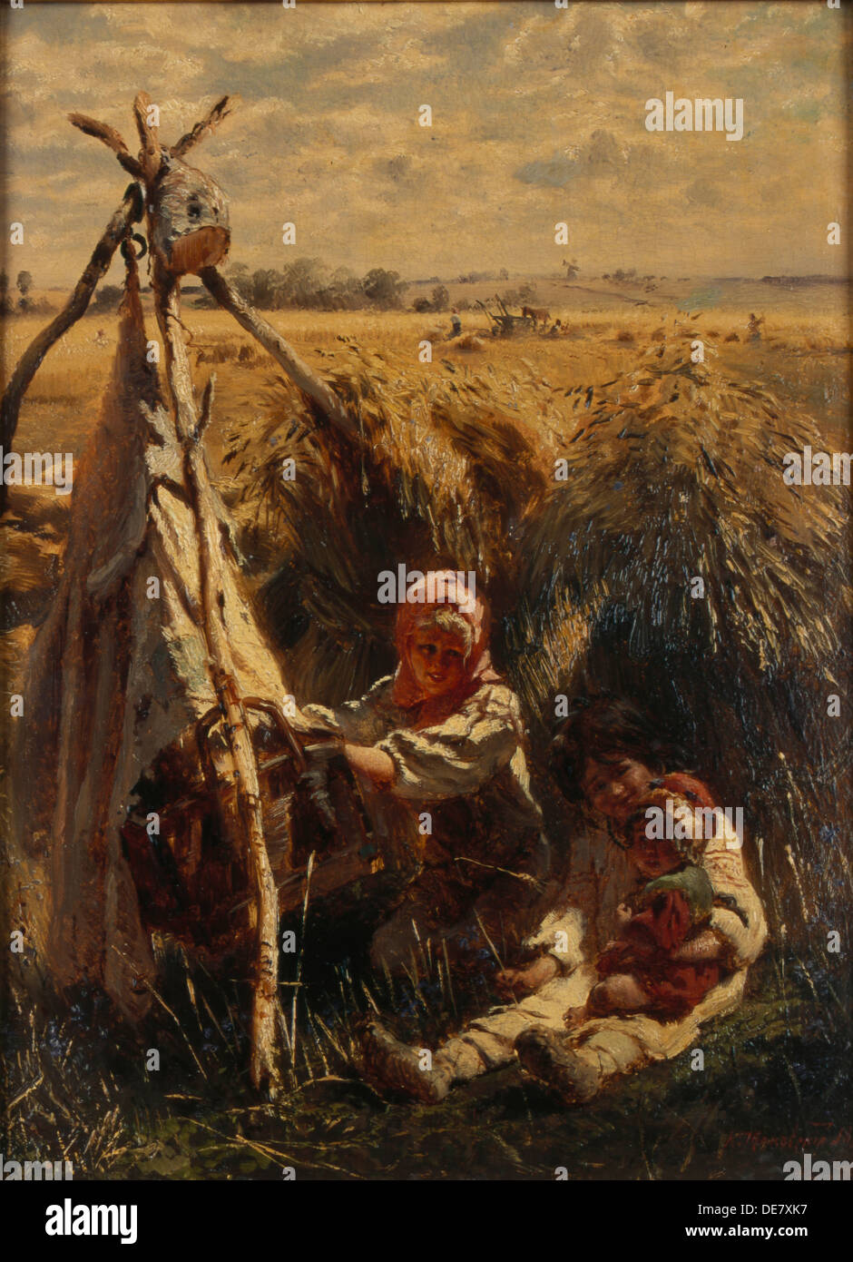 Children in the Fields, 1870. Artist: Makovsky, Konstantin Yegorovich (1839-1915) Stock Photo