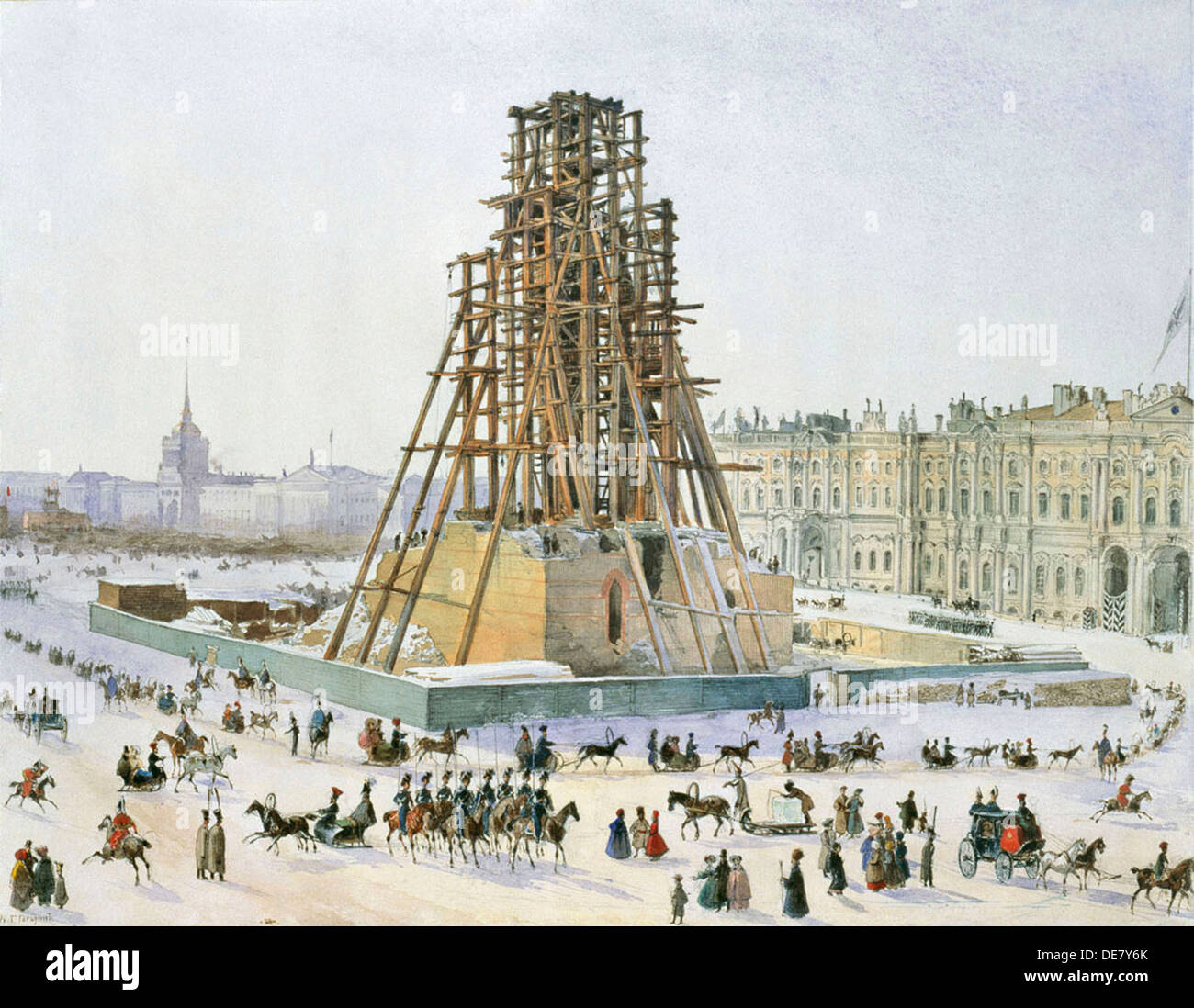 The Alexander Column in scaffolds, 1833 Stock Photo - Alamy