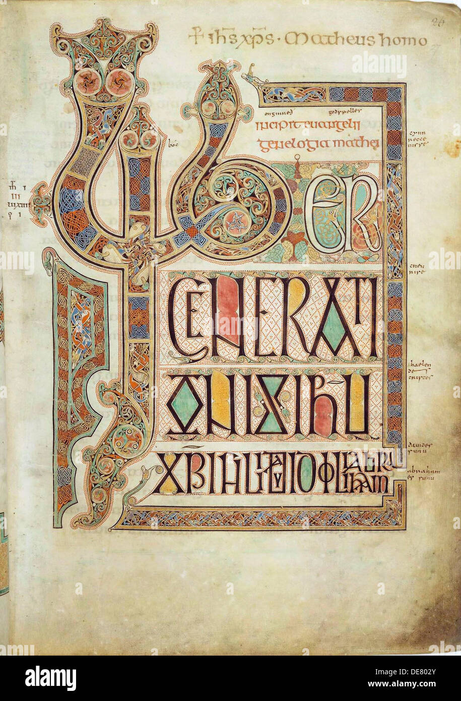 The Lindisfarne Gospels, 715-721. Stock Photo