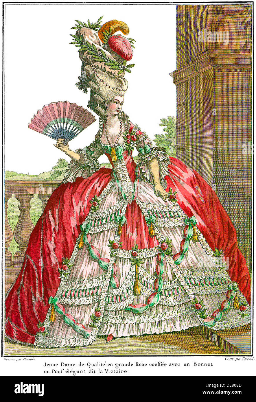 French court dress with wide panniers, 1778. Stock Photo