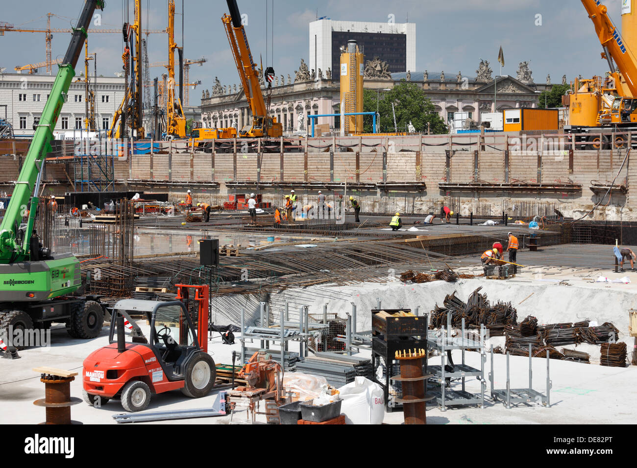 Berlin, Germany, construction workers on the base plate for the Berlin