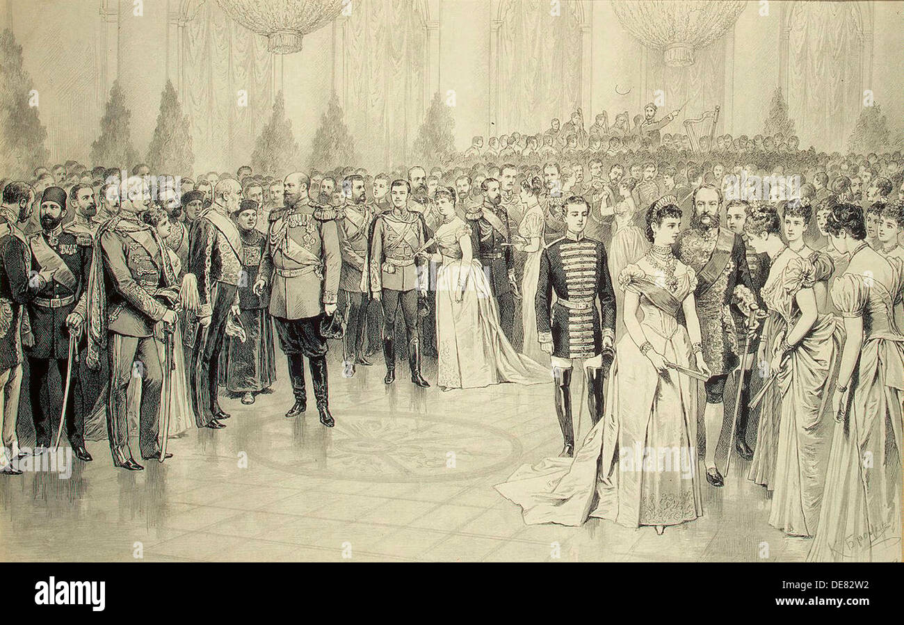 Court Ball in the St Nicholas Hall of the Winter Palace, 1880s. Stock Photo