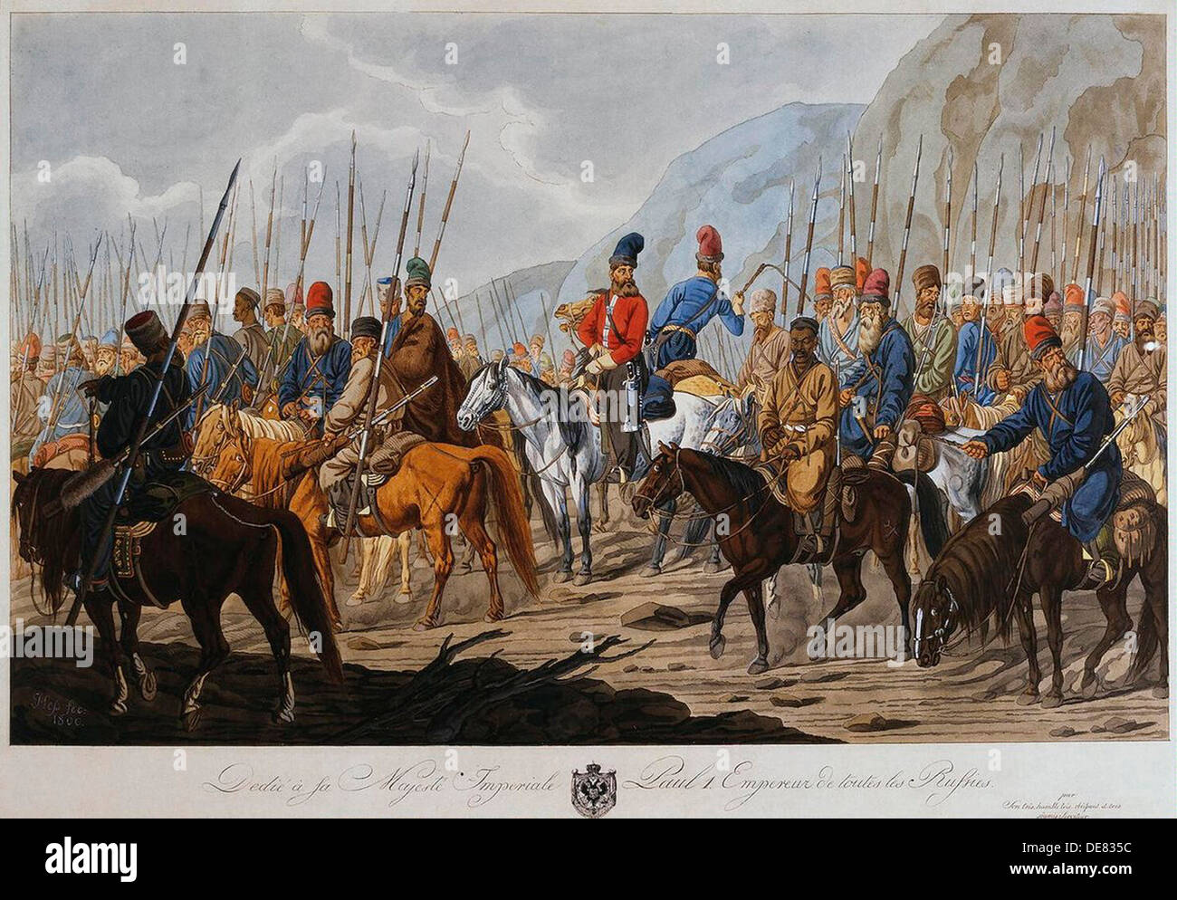 Russian Cossacks on March, c1800. Stock Photo