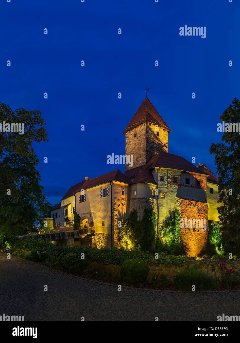 Germany, Bavaria, View of Wernberg castle at night Stock Photo