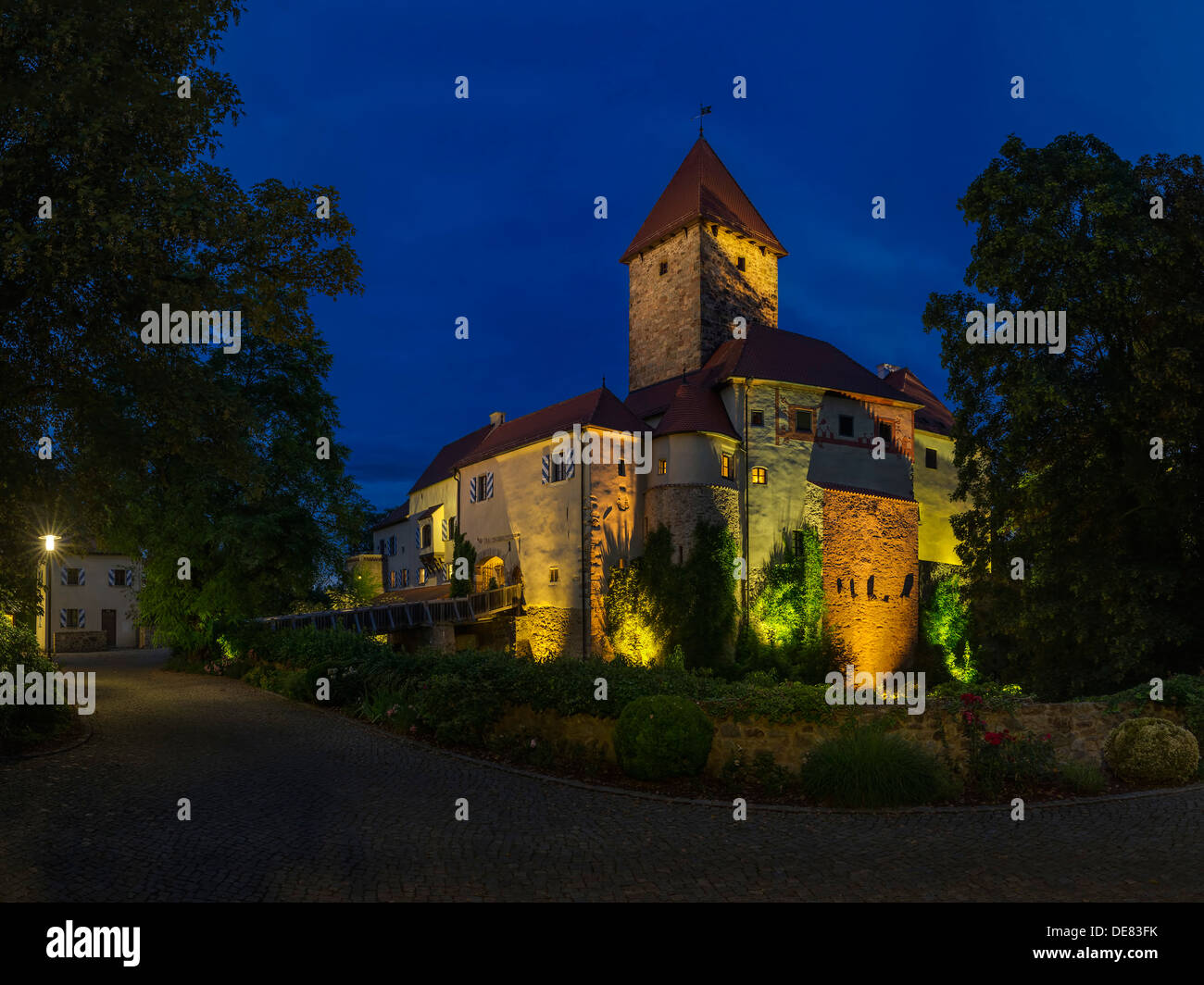Germany, Bavaria, View of Wernberg castle at night Stock Photo
