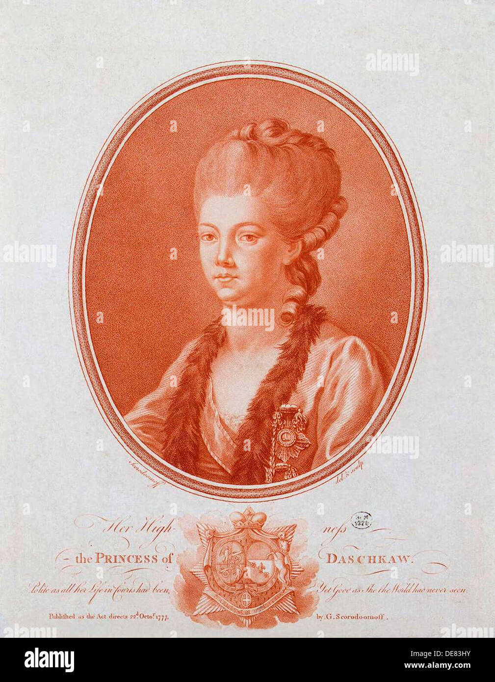 Portrait of Princess Yekaterina Romanovna Vorontsova-Dashkova (1743-1810), 1777. Stock Photo