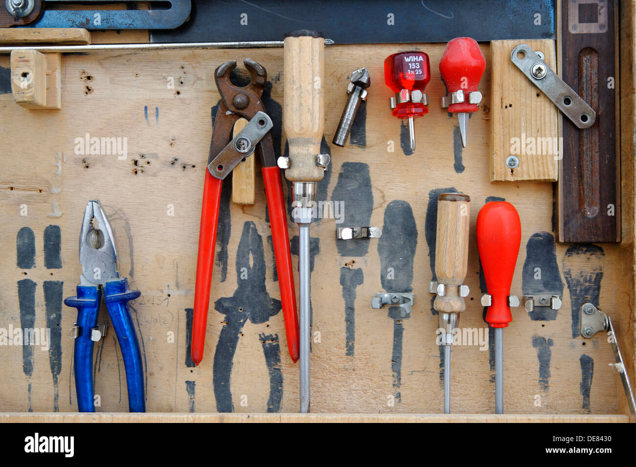Variety of tools in tool box Stock Photo Alamy