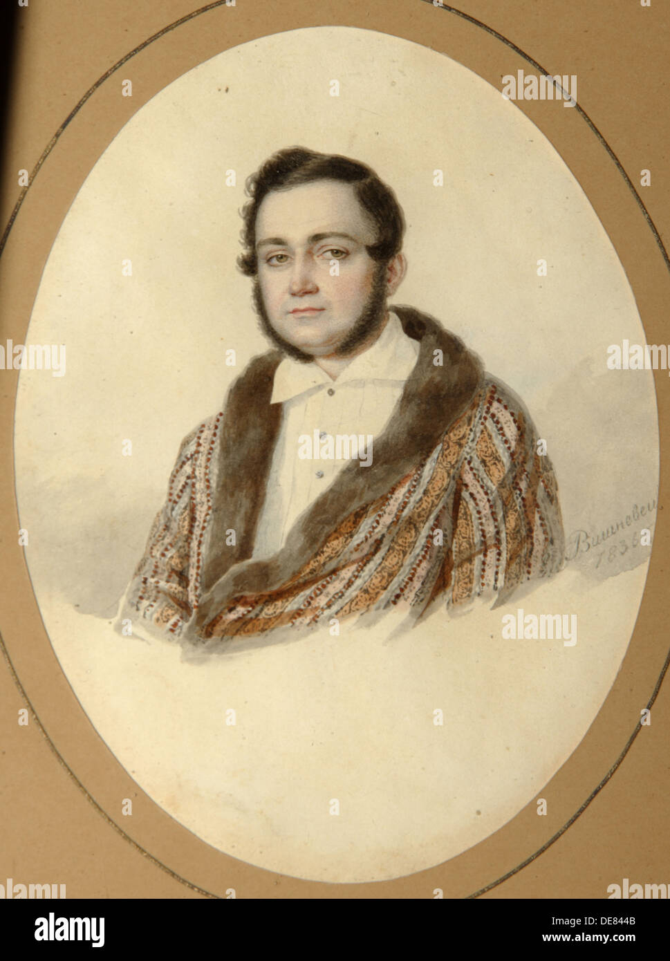 Portrait of Yakov Nikolayevich Kalinovsky (1814-1903), 1836. Artist: Vishnevitsky, Mikhail Prokopyevich (1801-1874) Stock Photo