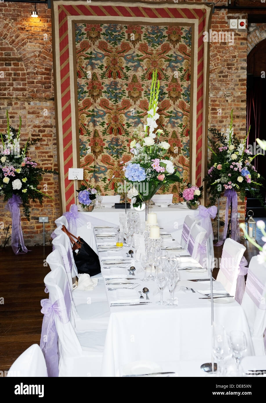 Floral Arrangements At Wedding Reception Showing Pink Blue And