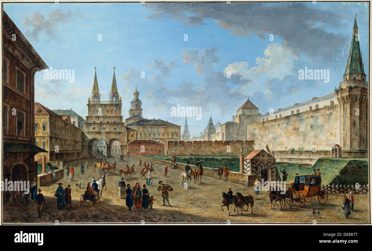 View of the Resurrection Gate on Red Square, Moscow, Russia, c1801. Artist: Fyodor Yakovlevich Alexeev Stock Photo