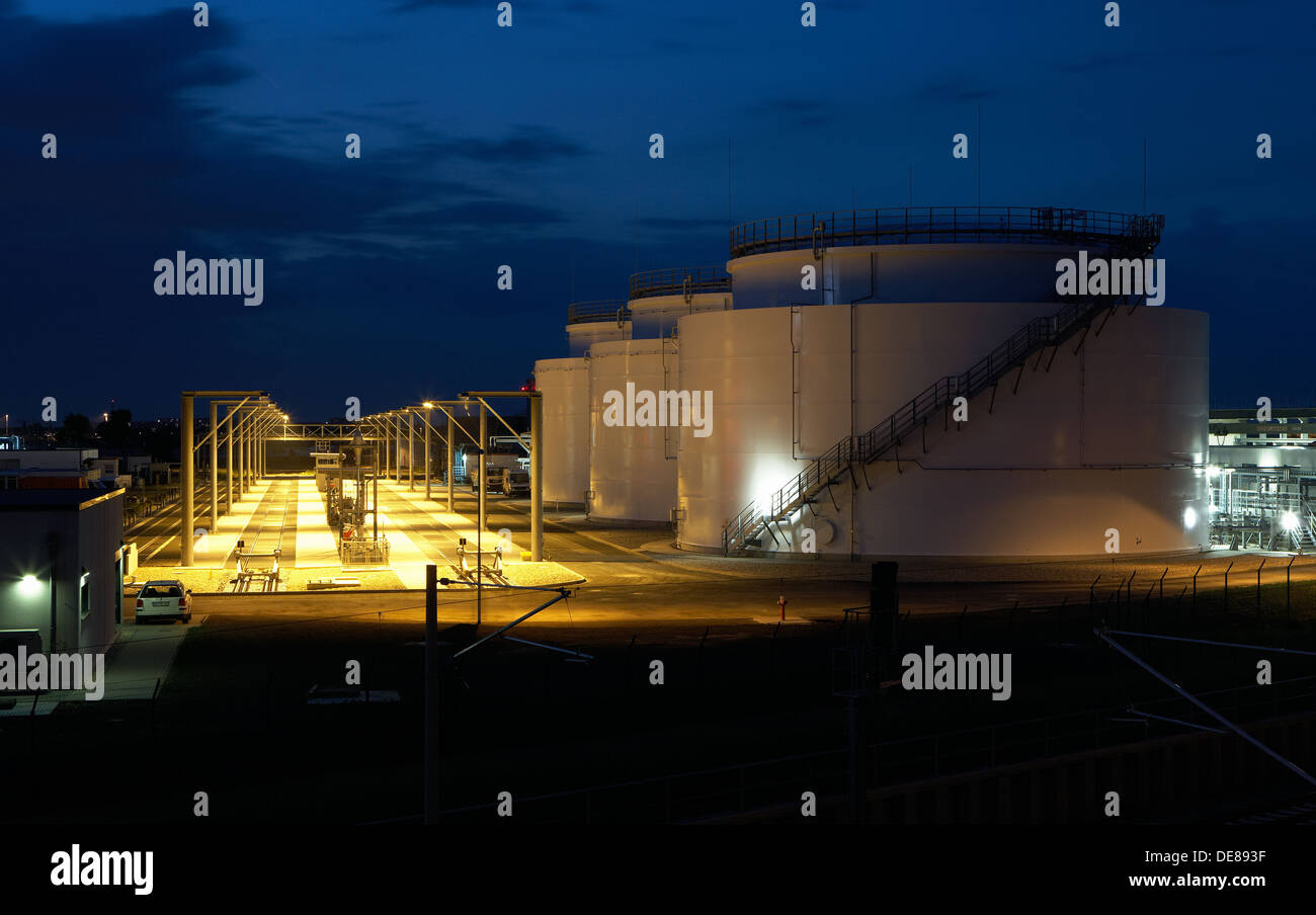 Schoenefeld, Germany, tank farm with the fuel tanks at Berlin Brandenburg Airport Willy Brandt Stock Photo