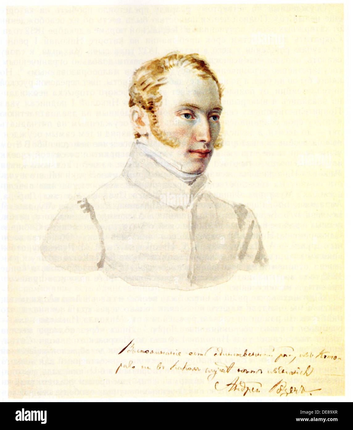 Portrait of Decembrist Baron Andrei von Rosen (1799-1884), 1832. Artist: Bestuzhev, Nikolai Alexandrovich (1791-1855) Stock Photo
