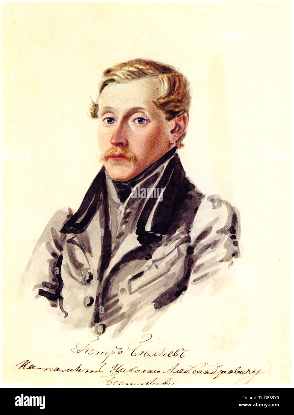 Portrait of Decembrist Pyotr Belyaev (1804-1864), 1832-1833. Artist: Bestuzhev, Nikolai Alexandrovich (1791-1855) Stock Photo