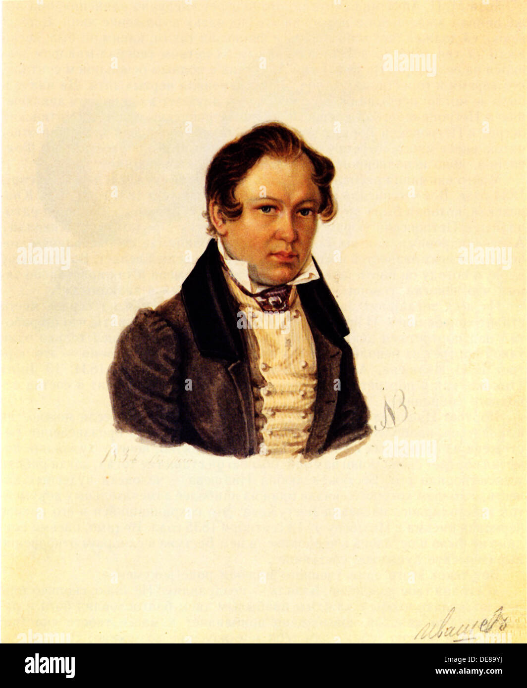 Portrait of Decembrist Vasily Ivashev (1797-1841), 1834. Artist: Bestuzhev, Nikolai Alexandrovich (1791-1855) Stock Photo