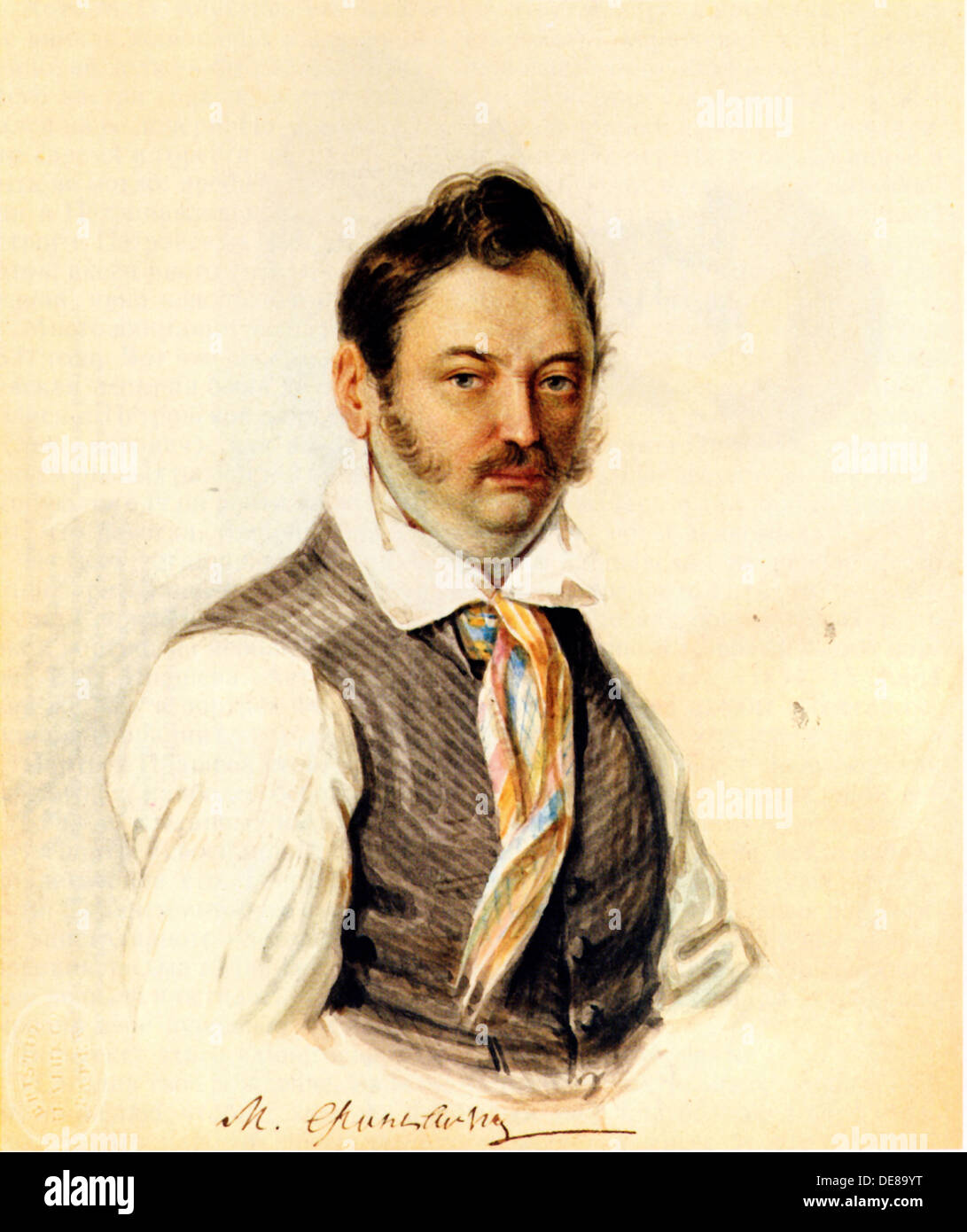 Portrait of Decembrist Fonvizin Michail A. Fonvizin (1787-1854), 1834. Artist: Bestuzhev, Nikolai Alexandrovich (1791-1855) Stock Photo