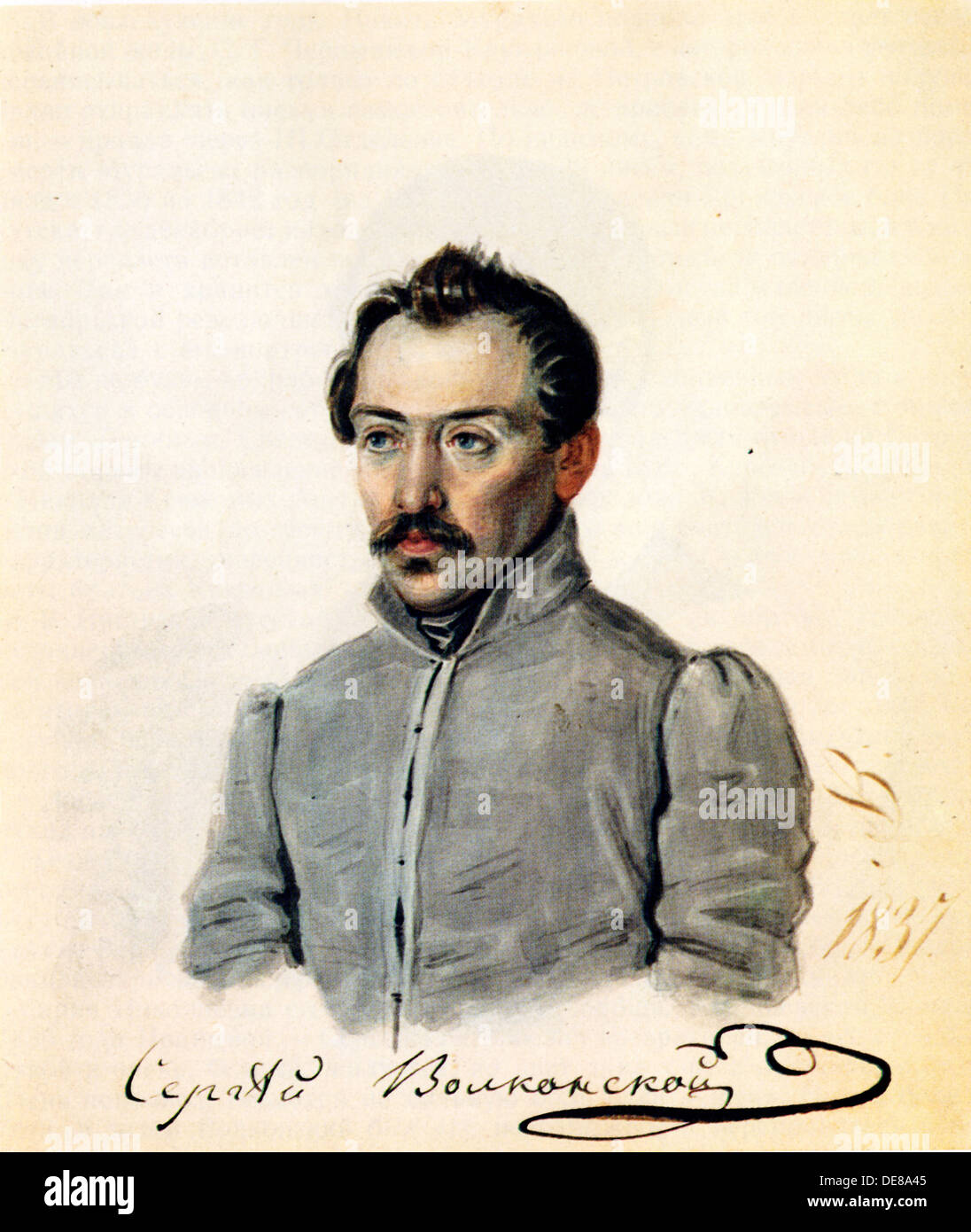 Portrait of Decembrist count Sergey Volkonsky (1788-1865), 1837. Artist: Bestuzhev, Nikolai Alexandrovich (1791-1855) Stock Photo