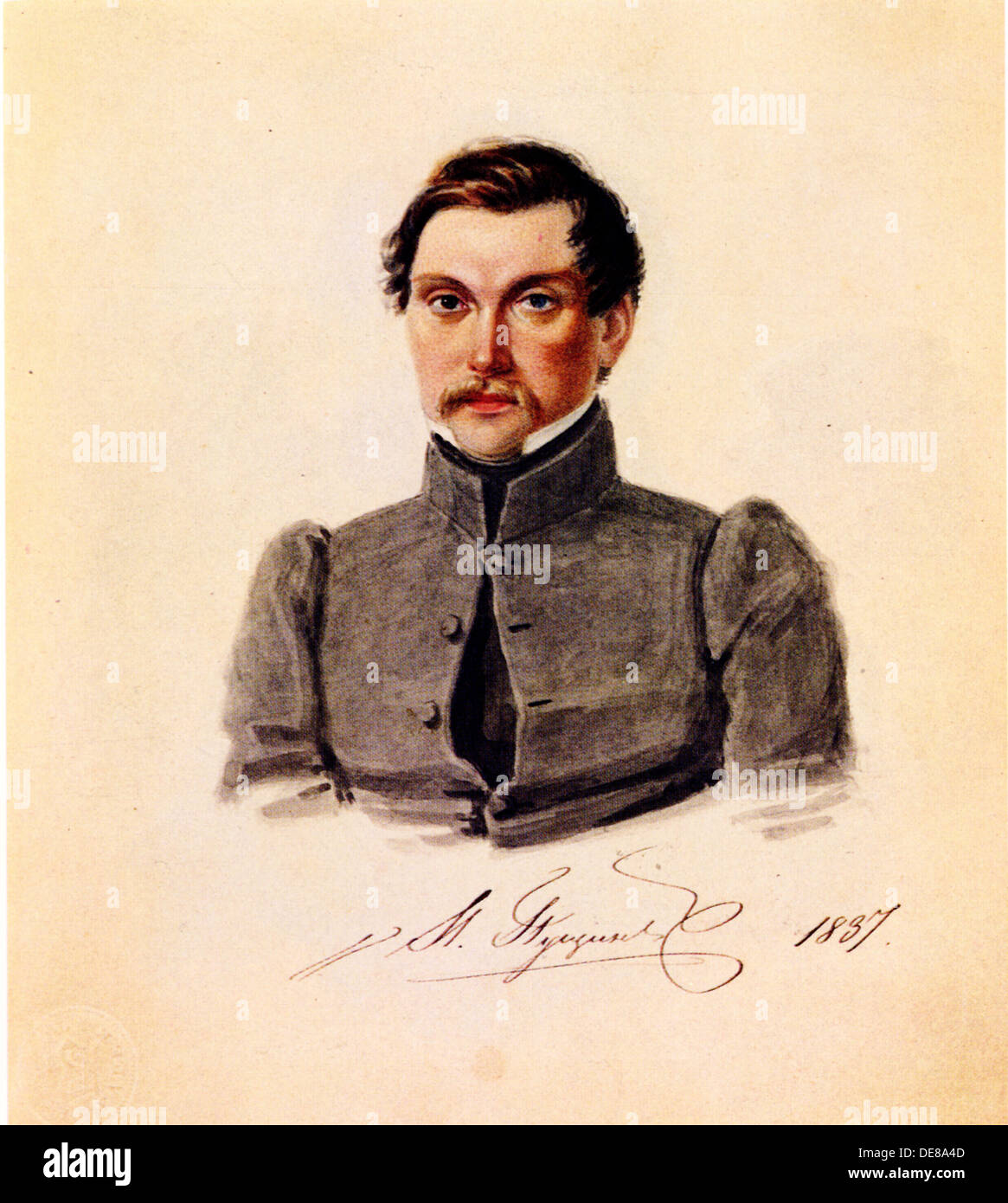 Portrait of Decembrist Ivan Pushchin (1798-1859), 1837. Artist: Bestuzhev, Nikolai Alexandrovich (1791-1855) Stock Photo