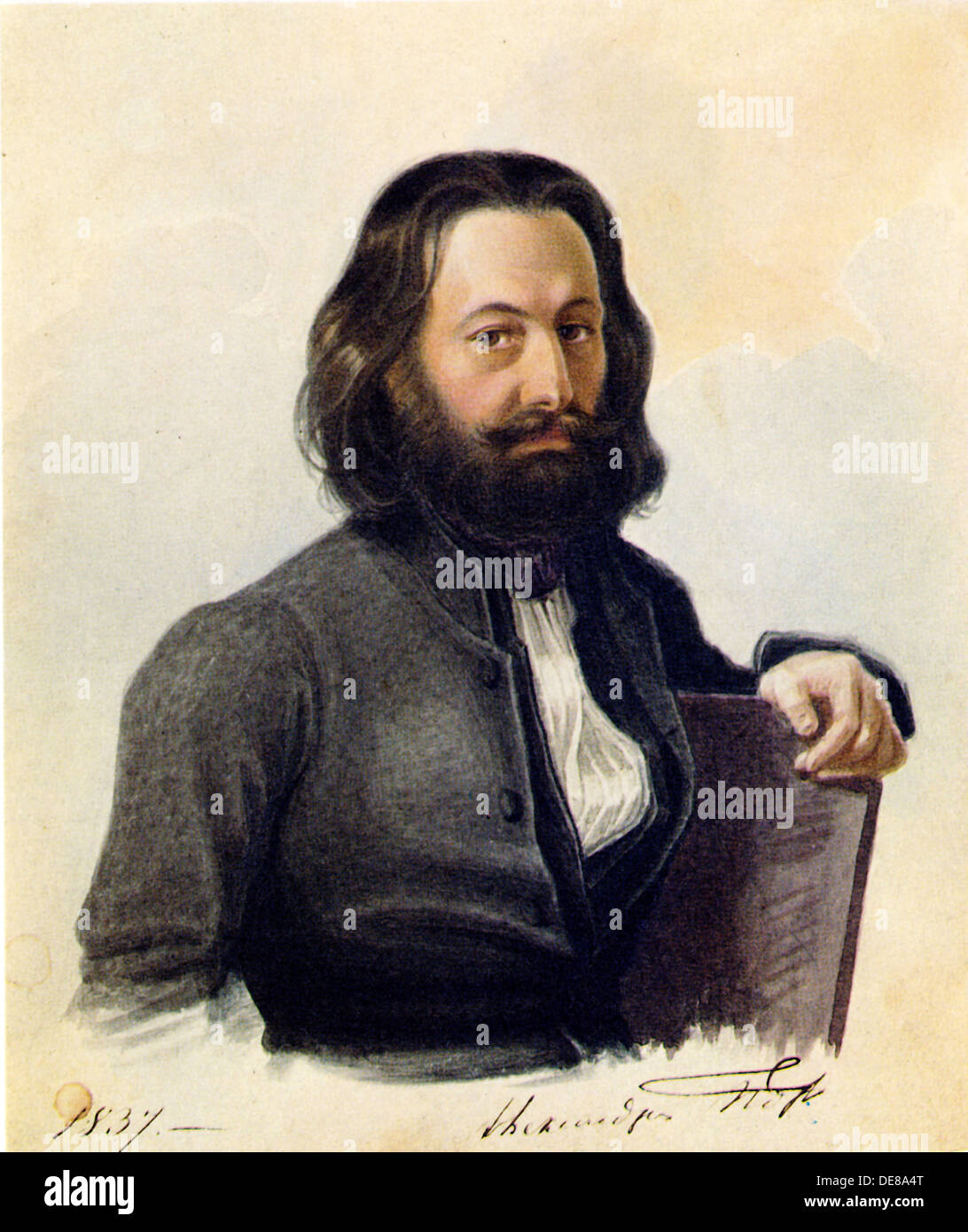 Portrait of Decembrist Alexander V. Podzhio (1798-1873), 1837. Artist: Bestuzhev, Nikolai Alexandrovich (1791-1855) Stock Photo