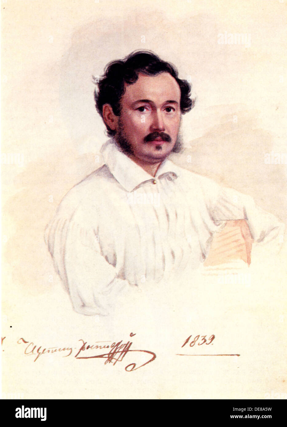 Portrait of Decembrist Duke Dmitry Shchepin-Rostovsky (1798-1858), 1839. Artist: Bestuzhev, Nikolai Alexandrovich (1791-1855) Stock Photo