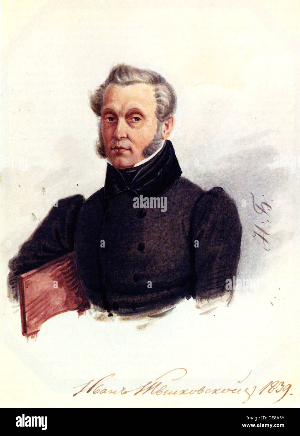 Portrait of Decembrist Ivan Povalo-Shveikovsky (1787-1845), 1839. Artist: Bestuzhev, Nikolai Alexandrovich (1791-1855) Stock Photo