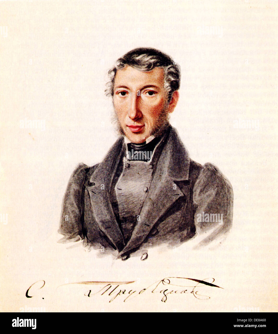 Portrait of Decembrist Prince Sergei Petrovich Trubetskoy (1790-1860), 1839. Artist: Bestuzhev, Nikolai Alexandrovich (1791-1855) Stock Photo