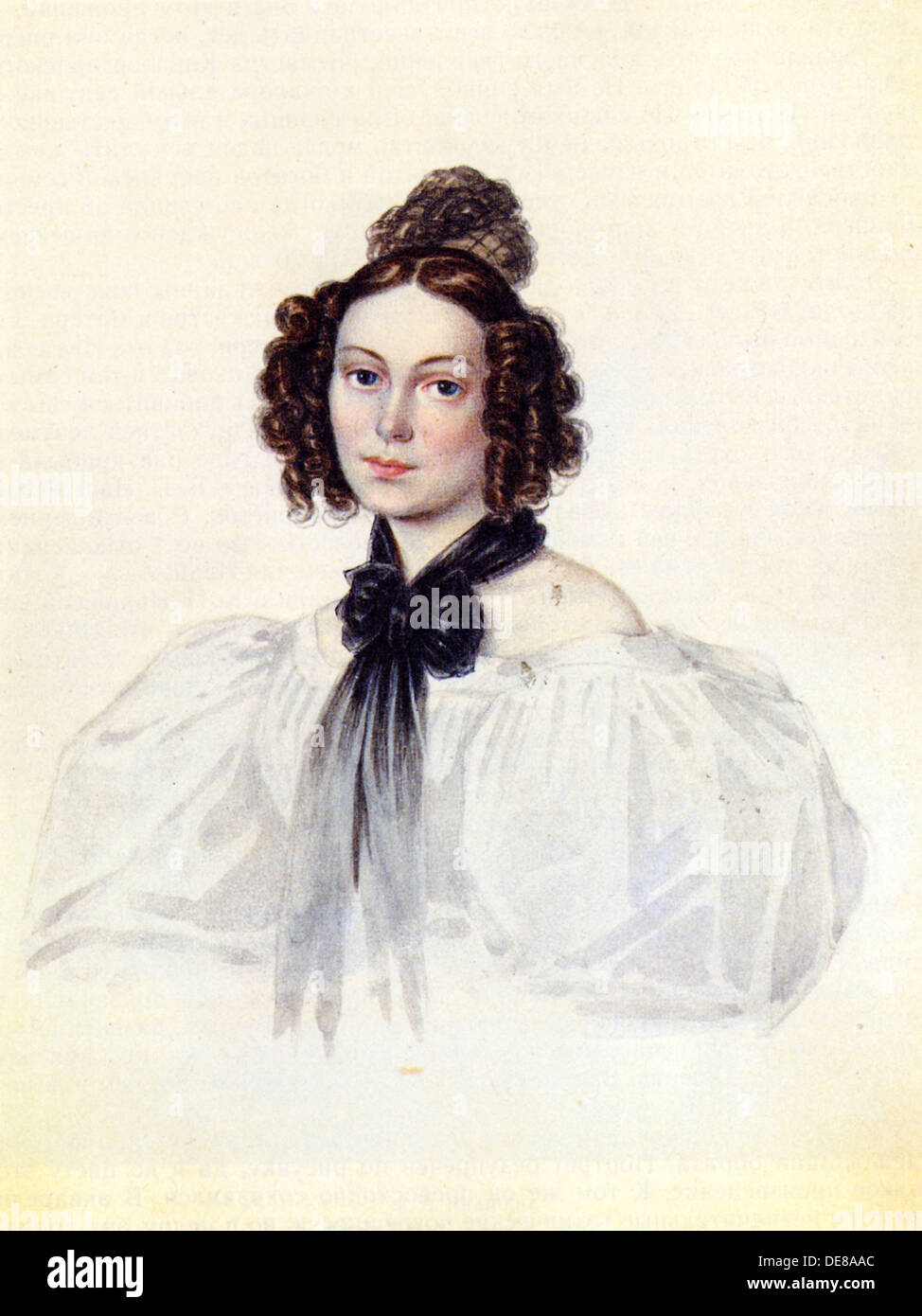 Portrait of Camilla Ivasheva (Le Dantieau) (1808-1839), wife of Decembrist Vasily Ivashev, 1831. Artist: Bestuzhev, Nikolai Alexandrovich (1791-1855) Stock Photo