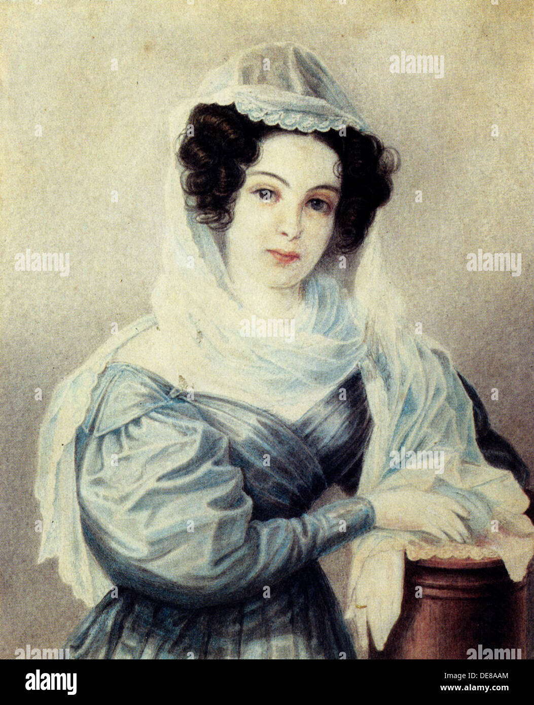 Portrait of Camilla Ivasheva (Le Dantieau) (1808-1839), wife of Decembrist Vasily Ivashev, 1834. Artist: Bestuzhev, Nikolai Alexandrovich (1791-1855) Stock Photo