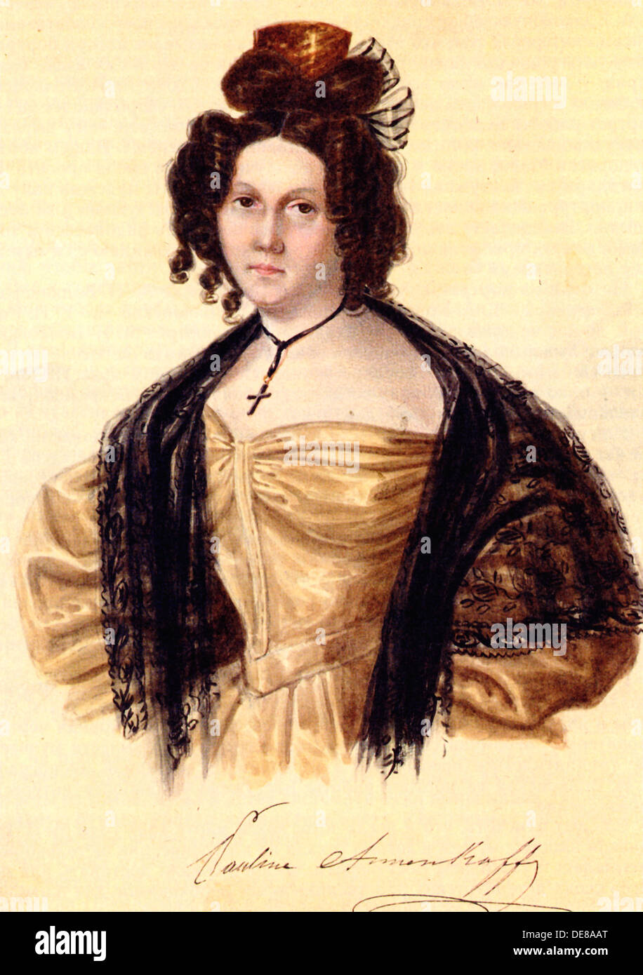 Portrait of Prasovya Annenkova (1800-1876), wife of Decembrist Iwan Annenkow, 1836. Artist: Bestuzhev, Nikolai Alexandrovich (1791-1855) Stock Photo