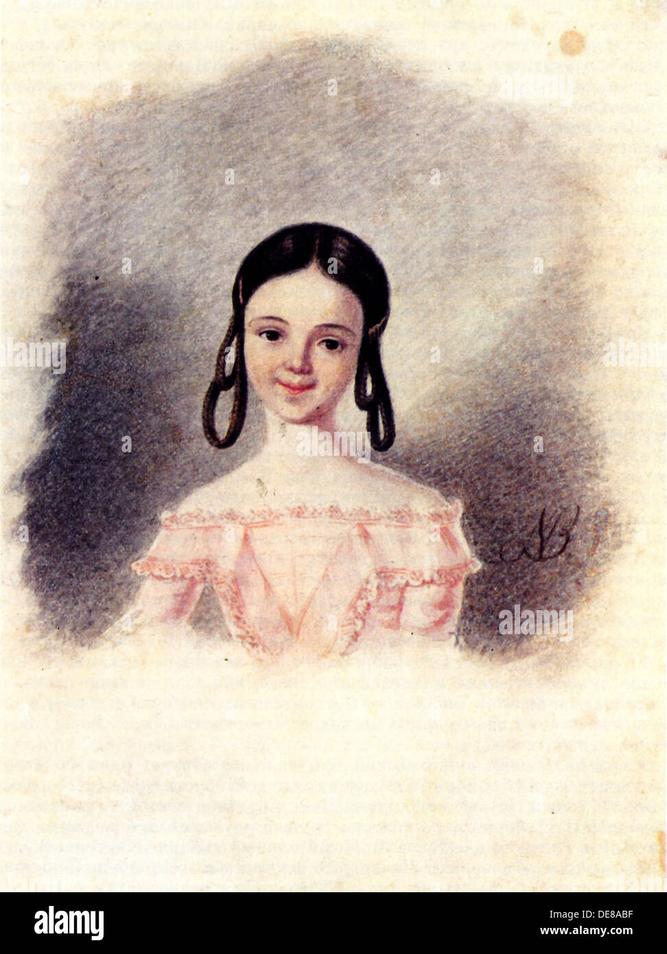 Portrait of Sofia Muravyova, daughter of Decembrist Nikita Muravyov, 1833-1835. Artist: Bestuzhev, Nikolai Alexandrovich (1791-1855) Stock Photo