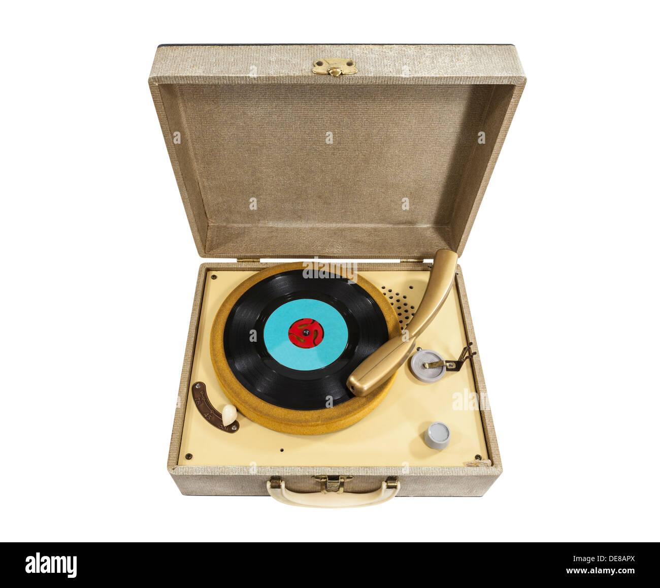 Vintage small record player isolated with clipping path Stock Photo - Alamy