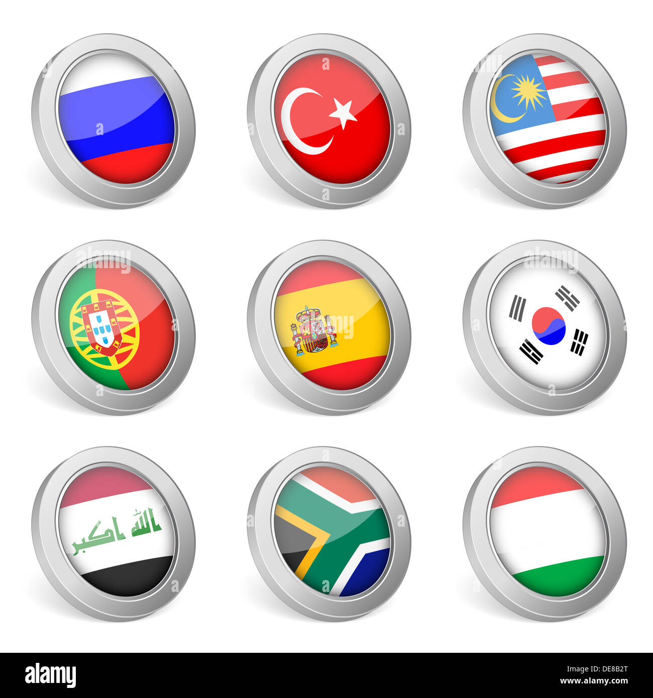 3D national flag icons on white background. Vector illustration Stock ...