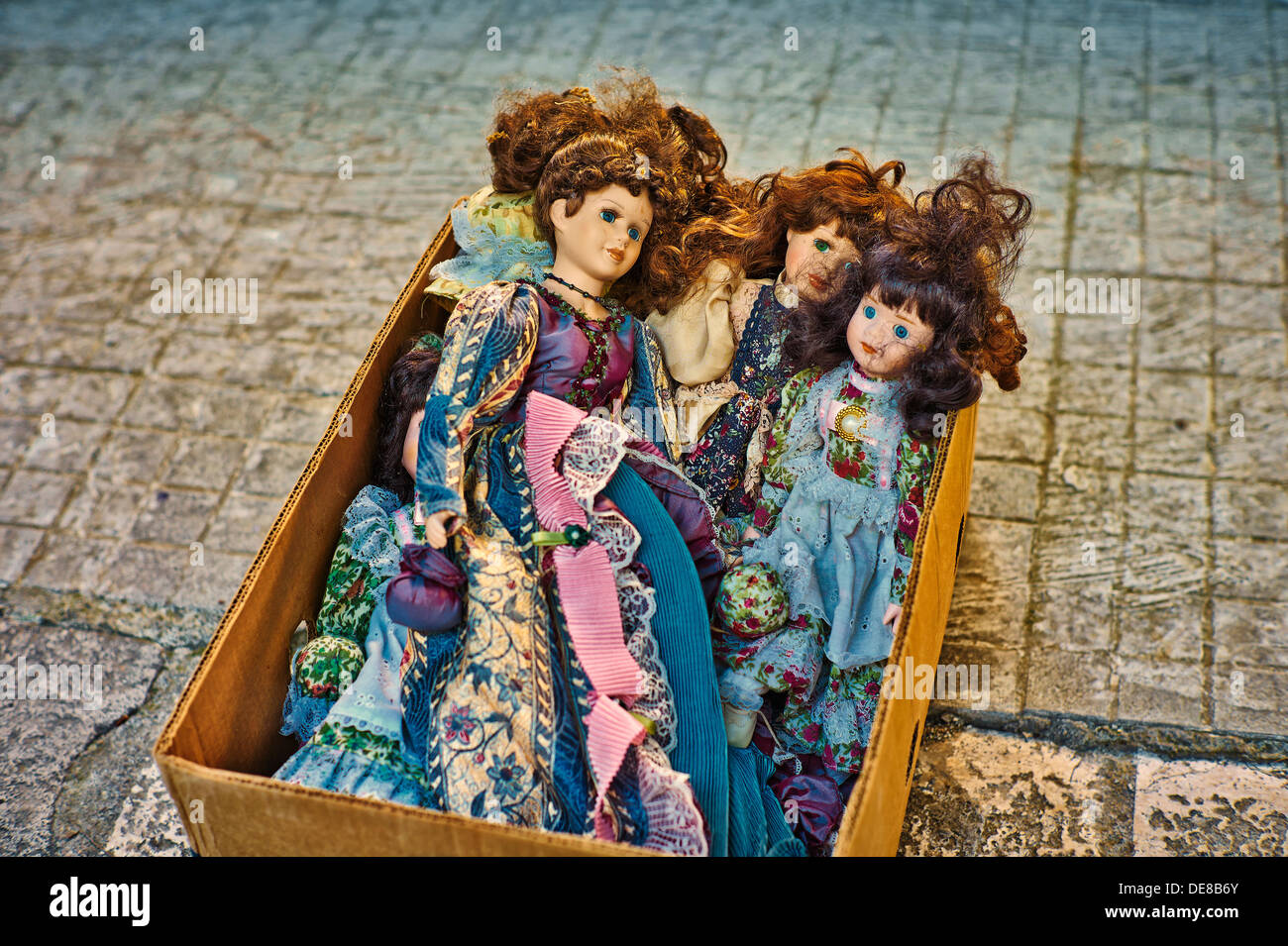 Italy, Apulia, Old Puppets on peddlers market Stock Photo